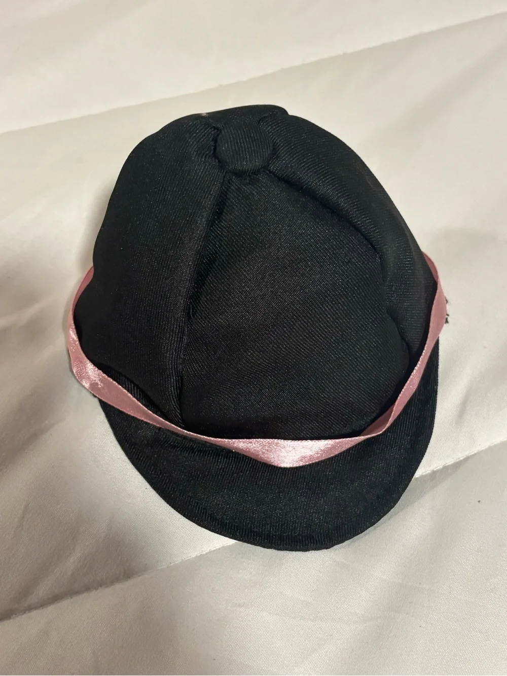 18” doll Black Cap with Pink Satin Ribbon